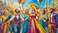 Groep mensen bij een carnavalsoptocht, kunstontwerp van Animaflora PicsStock thumbnail