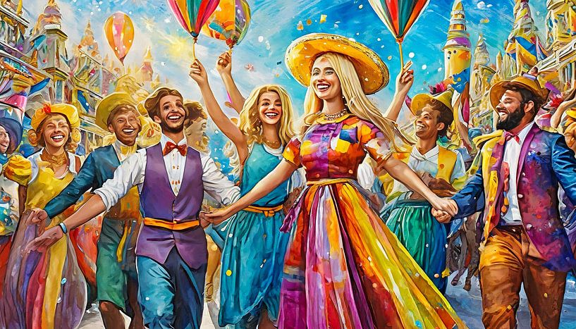 Groep mensen bij een carnavalsoptocht, kunstontwerp van Animaflora PicsStock
