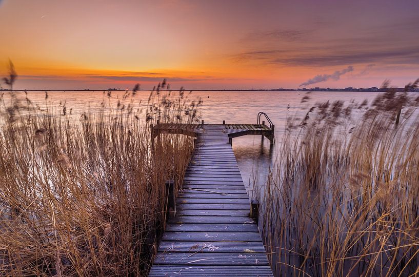 Jetty with hoar frost at Durgerdam #5 by peterheinspictures