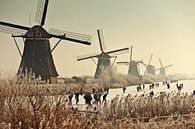 Schlittschuhlaufen für die Windmühlen von Kinderdijk von Frans Lemmens Miniaturansicht