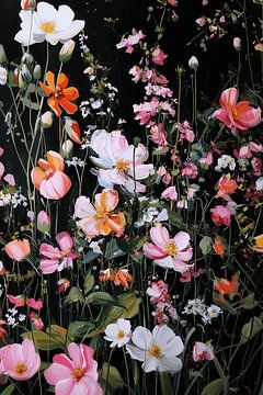 Colourful wildflowers against a dark background by NJ Midnight Studio