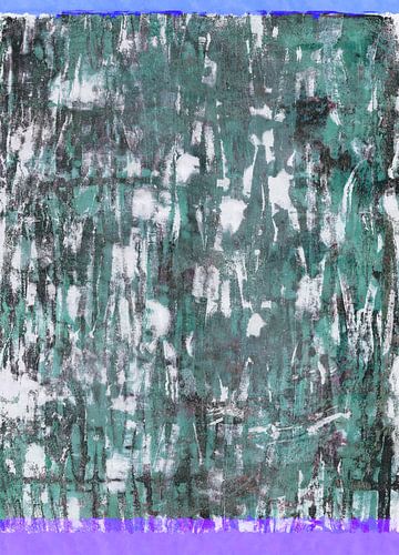 Moderne abstracte kunst. Organische vormen in pastelgroen en neonpaars en blauw