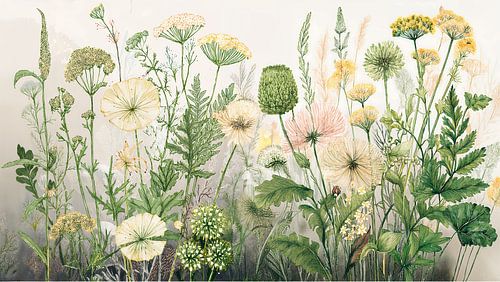 Illustration botanique : Fleurs sauvages et herbes de bord de route