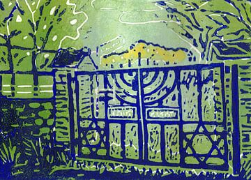 Linocut print Gate to the Jewish cemetery in Dernau by Matthias Bertram