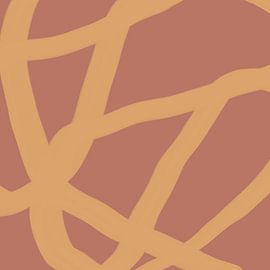 Abstract minimalist line art in bright pastel colors. Gold on red. by Dina Dankers