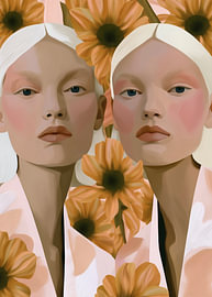 Sisters – Porträt von zwei Frauen mit Sonnenblumen von Henriette Visscher