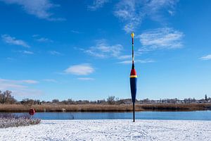 Riesenpose an der Warnow in Rostock im Winter