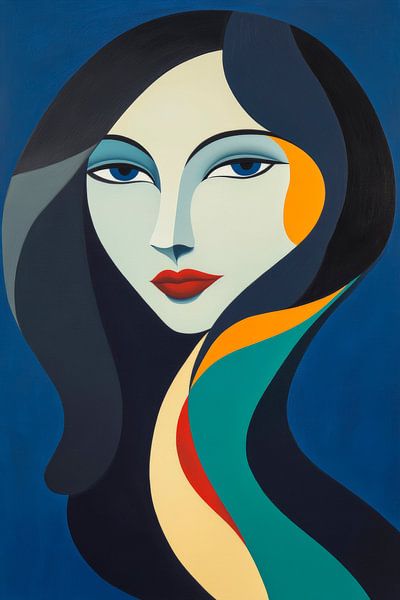 Ingekleurde portretstudie van een vrouw van Poster Art Shop