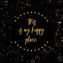 Tekst Art THIS IS MY HAPPY PLACE I | zwart met sterren & spetters van Melanie Viola thumbnail