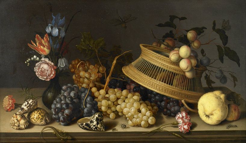 Nature morte de fleurs, fruits, coquillages et insectes, Balthasar van der Ast par Des maîtres magistraux