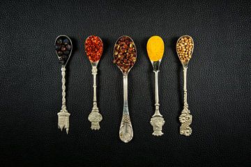 Spices with vintage spoons by Carola Schellekens