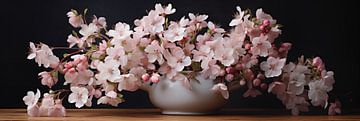 Eine Vase mit rosa und weißen Blumen auf einem Holztisch von Animaflora PicsStock