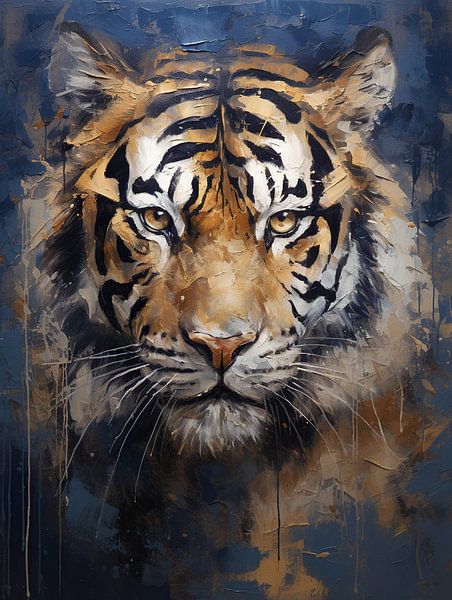 Tijger Kobalt Blauw van Abstract Schilderij