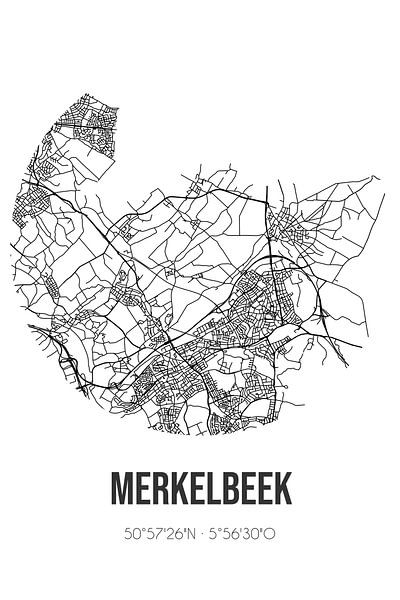 Merkelbeek (Limburg) | Map | Black and white by Prints of Place