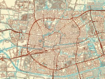 Kaart van Leeuwarden in de stijl Blauw & Crème van Map Art Studio