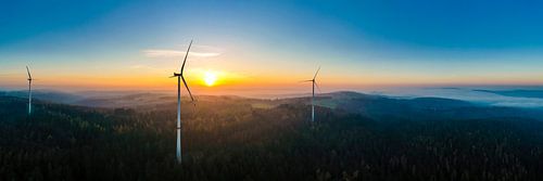 Vue aérienne du parc éolien de Schurwald au coucher du soleil