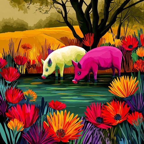 Two Pigs in Paradise | Colourful Wall Art with Humour and Heart