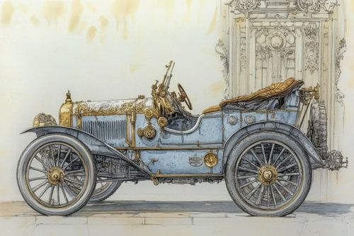 Drawing of a classic, antique car, vintage convertible 