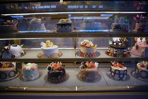 Display in een Vietnamese banketbakkerij