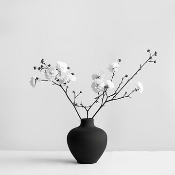 Schwarze Vase mit Blumen schwarz und weiß elegant von TheXclusive Art