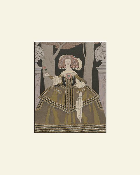 La dame | De vrouw met roos | Historische Art Deco Mode prent van NOONY