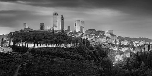 San Gimignano, stad van torens in Toscane in zwart-wit