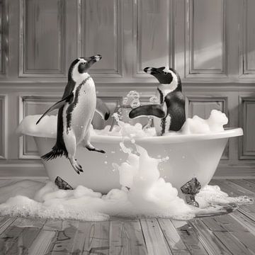 Pinguïn in bad - een betoverend badkamerkunstwerk voor je toilet van Felix Brönnimann