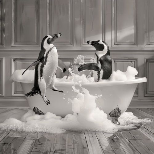 Pinguin in der Badewanne - Ein bezauberndes Badezimmerkunstwerk für Ihr WC von Felix Brönnimann