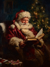 Der Weihnachtsmann liest am Weihnachtsbaum