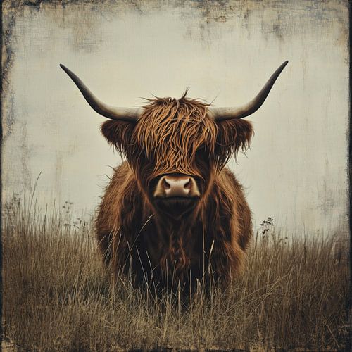 Schottischer Highlander mit Vintage-Hintergrund