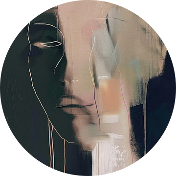 Modern abstract portret in roze tegen een donkere achtergrond van Carla Van Iersel