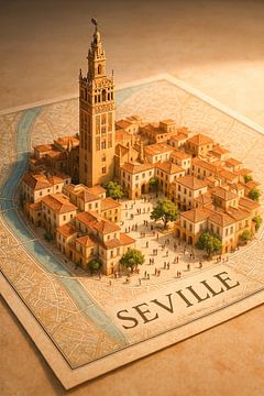 Seville Giralda Tower 3D Map – Andalusian Wall Art by Travel Shop
