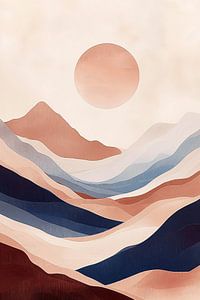 Paysage de montagne abstrait en rose et bleu