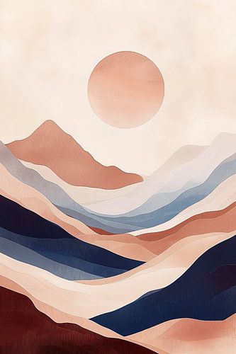 Abstract Mountain Landscape in Pink and Blue