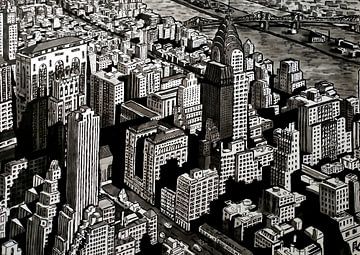 Tekening van New York, Manhattan van Lonneke Kolkman