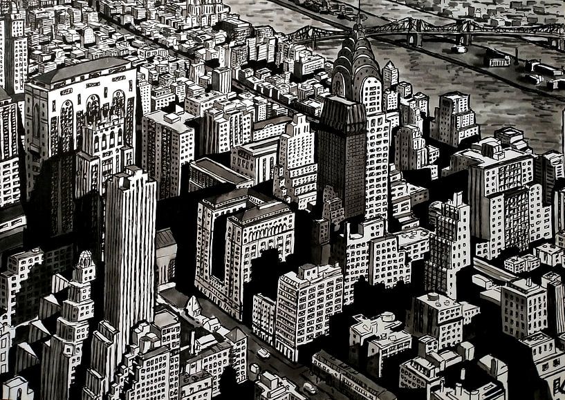 Tekening van New York, Manhattan van Lonneke Kolkman