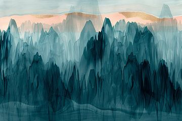 Abstracte bergen in blauw en turquoise van Art & Soul Creations