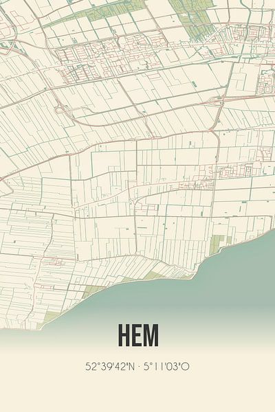 Vieille carte de Hem (Hollande du Nord) par Affiches de lieux