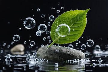 Groen blad op gladde steen van Imperial Art House