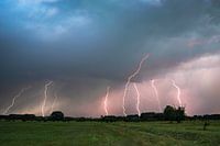 Severe thunderstorm with lightning strikes