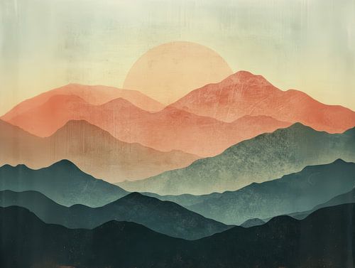 Abstracte bergen met zon