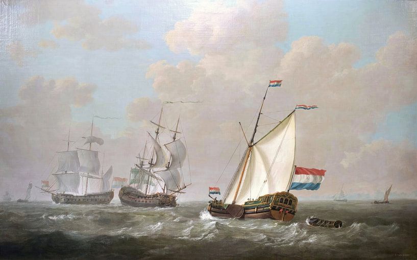 Peinture VOC avec drapeau néerlandais (HQ) - Peintures de Jacob van Strij par Schilderijen Nu