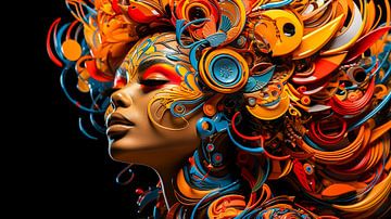 Portret van een Afrikaanse vrouw met een beschilderd gezicht en kleurrijk haar van Animaflora PicsStock