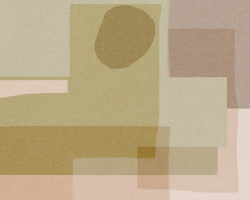 Abstracte moderne kunst in neutrale kleuren. Olijfgroen, zand, taupe.