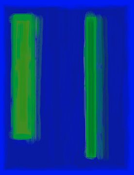 Abstract schilderij met blauwe en groene kleurvlakken van Rietje Bulthuis