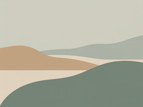 Abstracte Scandinavische landschapsvormen in ingetogen salie- en beigetinten