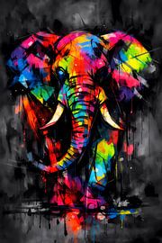 Neon Elephant Majesty – La puissance d'une explosion de couleurs sur ButterflyPix
