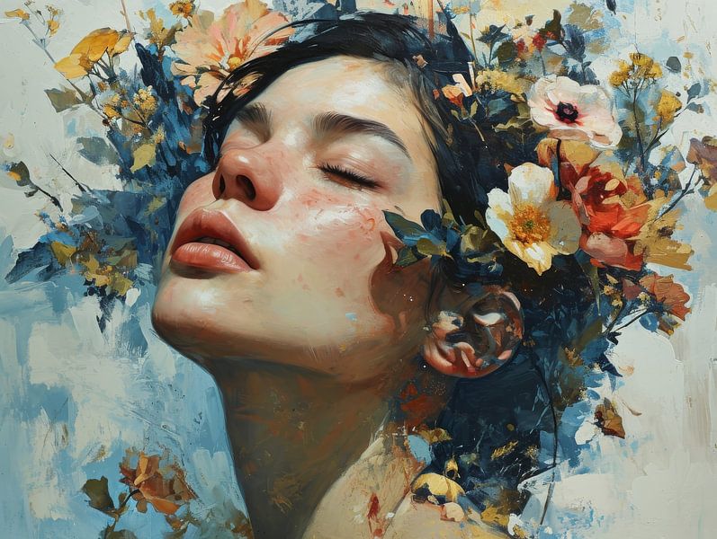 Blühendes Schweigen - Frau - Blumen von Eva Lee