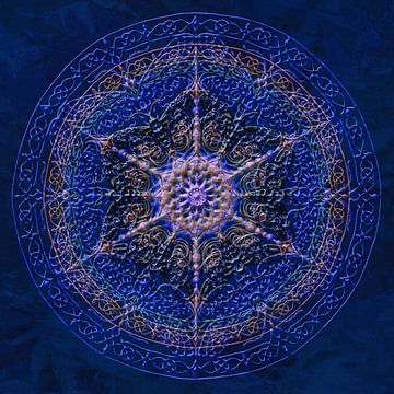 Mandala, royal blue. With thickened, raised lines. by Rietje Bulthuis