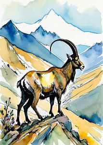 Alpensteinbock Aquarell